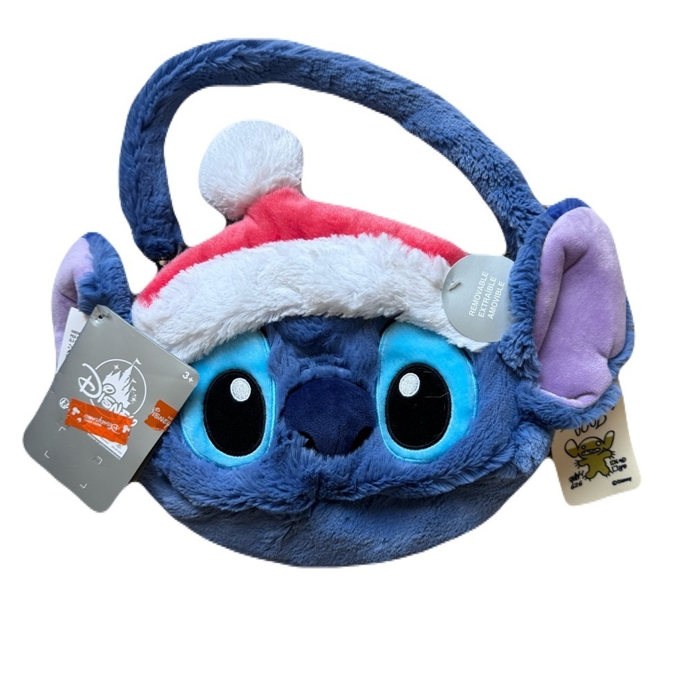 Disneyland Hong Kong Stitch Christmas Purse Blue and Pink Stuffed Animal Plush